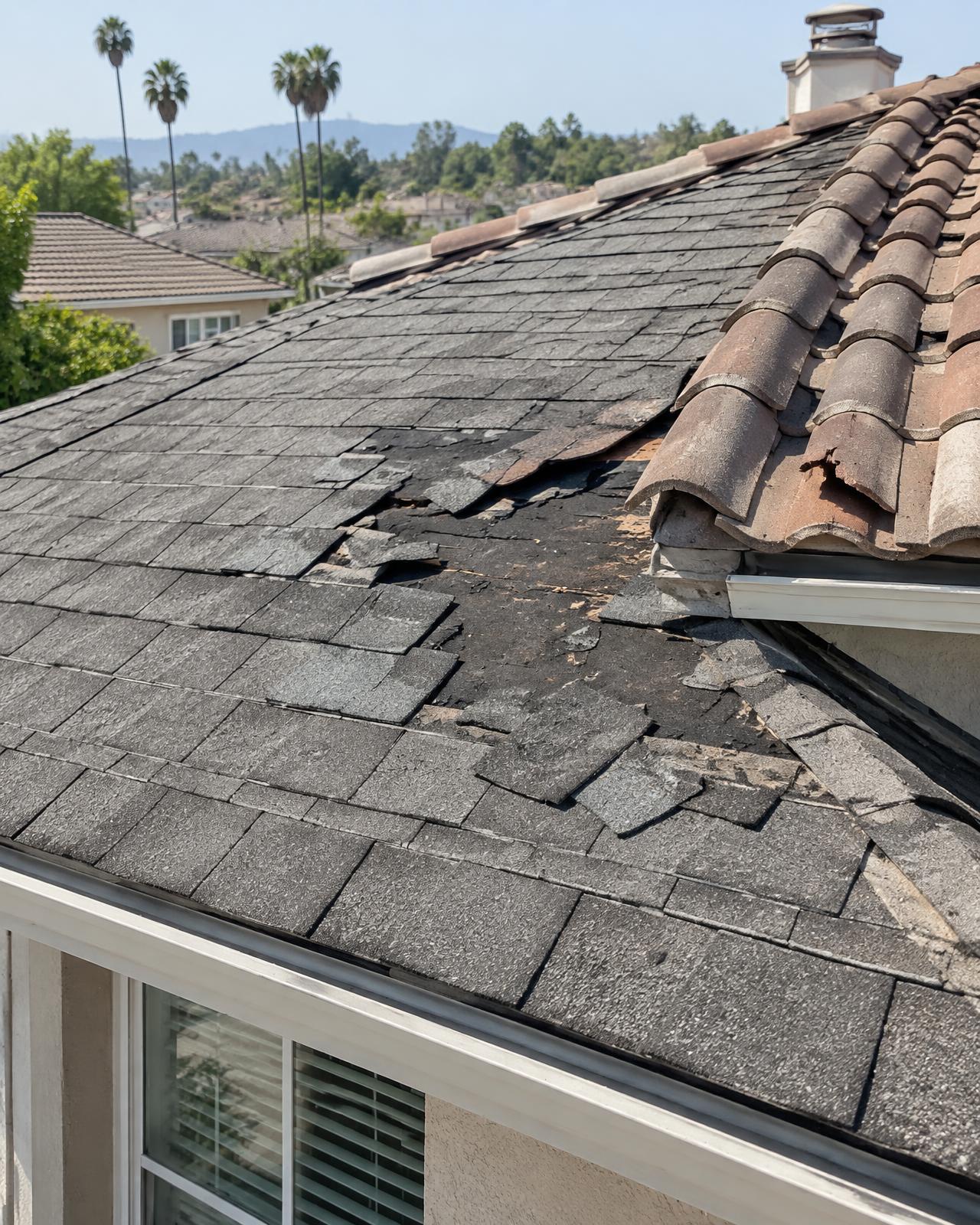 Roofer repairing a residential roof